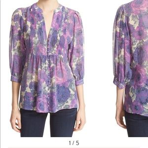 JOIE Lavender Floral 100% Silk Datev Blouse